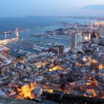 Aerial view of Alicante at dusk. Catalonia, Spain