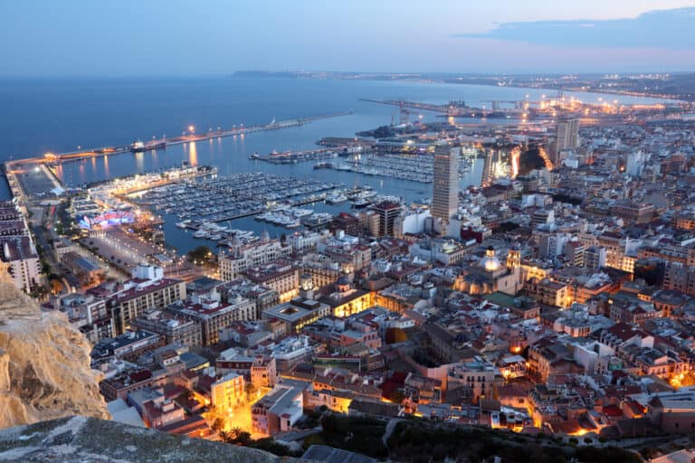 Aerial view of Alicante at dusk. Catalonia, Spain