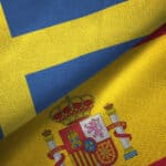 Sweden and Spain two flags textile cloth